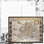 Antique Map of Europe, c1617 by Willem Jansz Blaeu Post Card