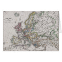Antique Map of Europe circa 1862 Greeting Card