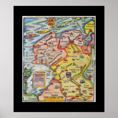 Antique Map of Fiesland - Fryslân - West Frisia Poster by AntiqueImages