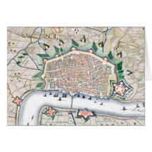 Antique Map of Fortress City of Antwerp, Belgium Greeting Cards