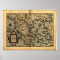 Antique Map of Greece ORTELIUS ATLAS 1570 A.D. posters