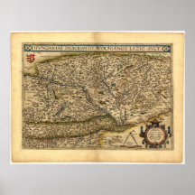 Antique Map of Hungary ORTELIUS ATLAS 1570 A.D. Posters