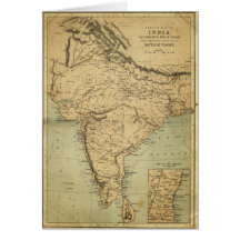 Antique Map of India in the 19th Century Greeting Cards