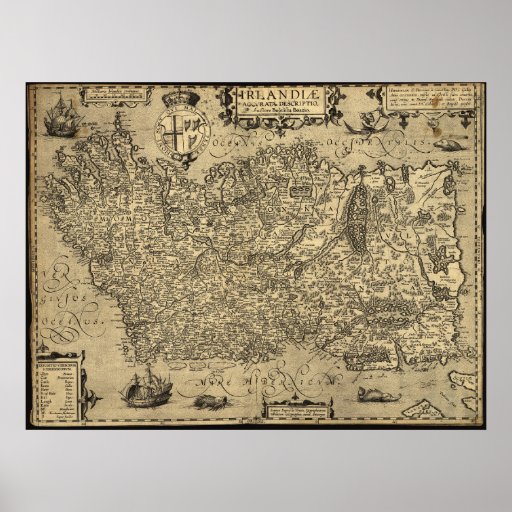Antique Map of Ireland 1606 Posters