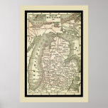 Antique Map of Michigan Print