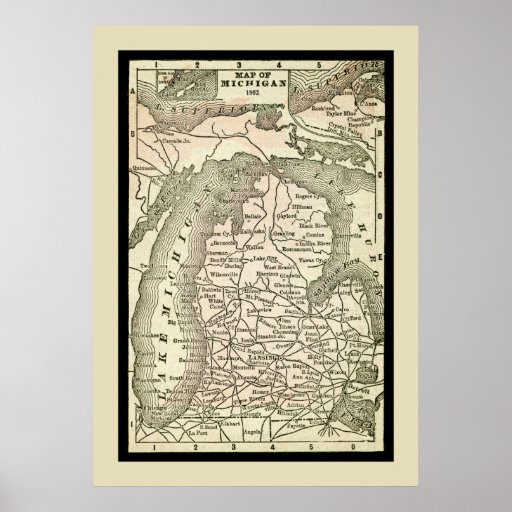 Antique Map of Michigan Print