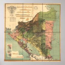 Antique Map of Nicaragua 1898 Poster
