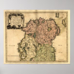 Antique Map of Northern Ireland as of 1665 Posters