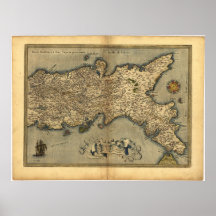 Antique Map of Southern Italy ORTELIUS ATLAS 1570 Posters