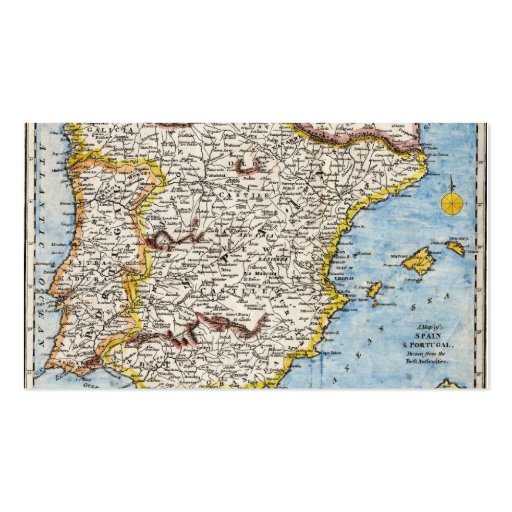 Antique Map of Spain & Portugal circa 1700s Business Cards (front side)