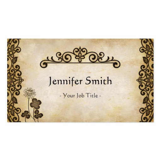 Antique Medallion Old Paper Vintage Floral Pattern Business Card Template (front side)