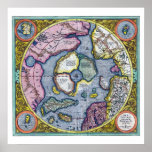 Antique Mercator first map of the North Pole 1606 Posters