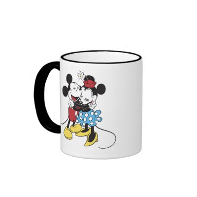 Antique Mickey and Minnie Mouse hugging laughing mugs