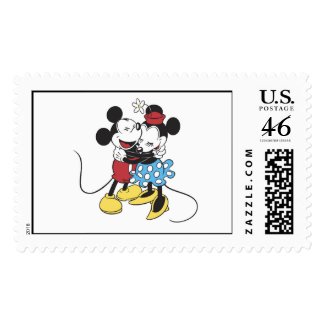 Antique Mickey and Minnie Mouse hugging laughing Stamps
