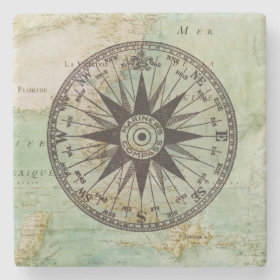 Antique Nautical Compass & Map Marble Coaster Stone Coaster
