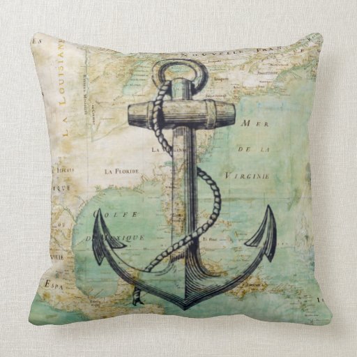 Antique Nautical Map & Anchor Pillow | Zazzle