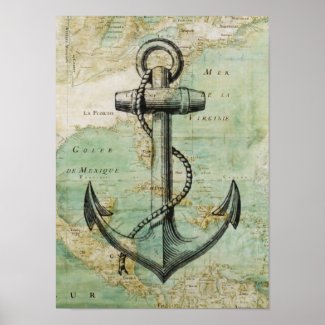 Antique Nautical Map & Anchor Poster