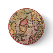 Antique Old World Map, Arctic North Pole, 1595 Buttons