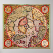 Antique Old World Map, Arctic North Pole, 1595 Poster