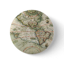 Antique Old World Map of the Americas, 1597 Pinback Buttons