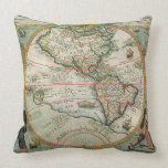 Antique Old World Map of the Americas, 1597 Throw Pillows