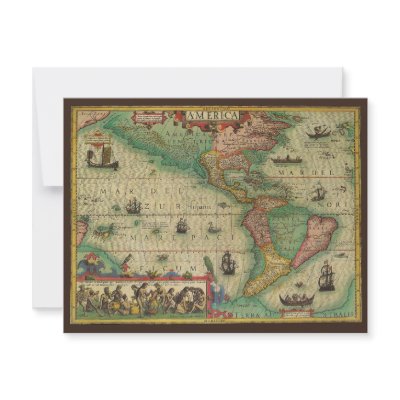 Antique Old World Map of the Americas, 1606 Personalized Invites by YesterdayCafe