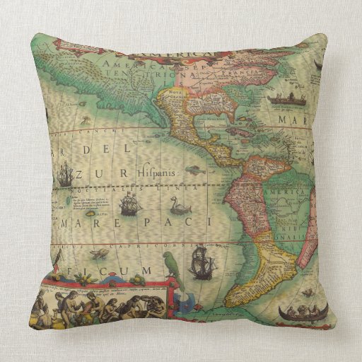 Antique Old World Map of the Americas, 1606 Pillows