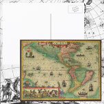 Antique Old World Map of the Americas, 1606 Post Card
