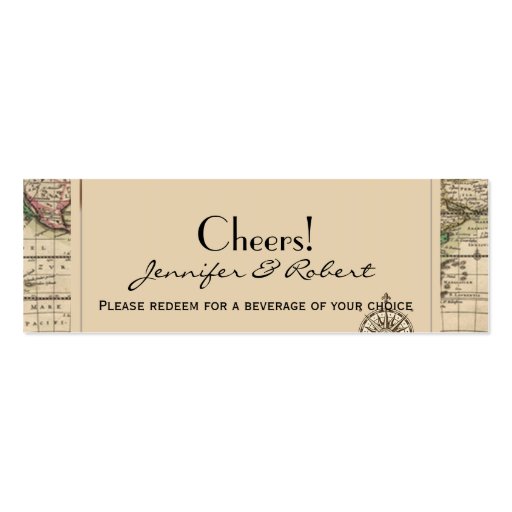 Antique Old World Map Wedding Drink Tickets Business Card Template