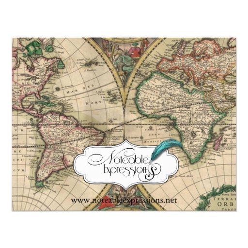 Antique Old World Map Wedding Engagement Invites