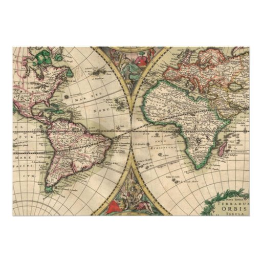 Antique Old World Map Wedding Invitation