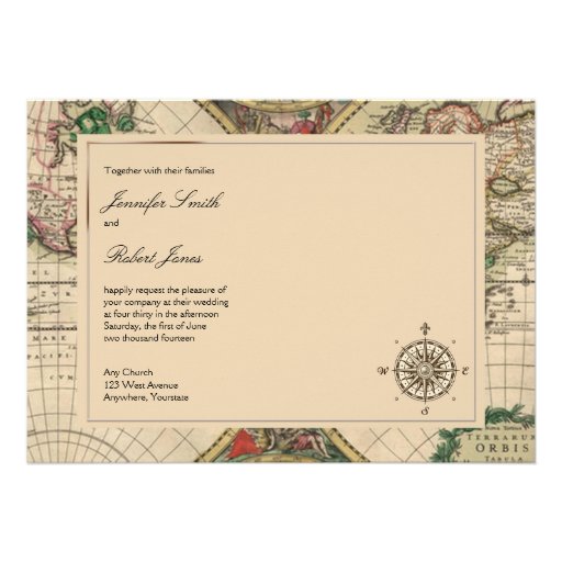 Antique Old World Map Wedding Invitation