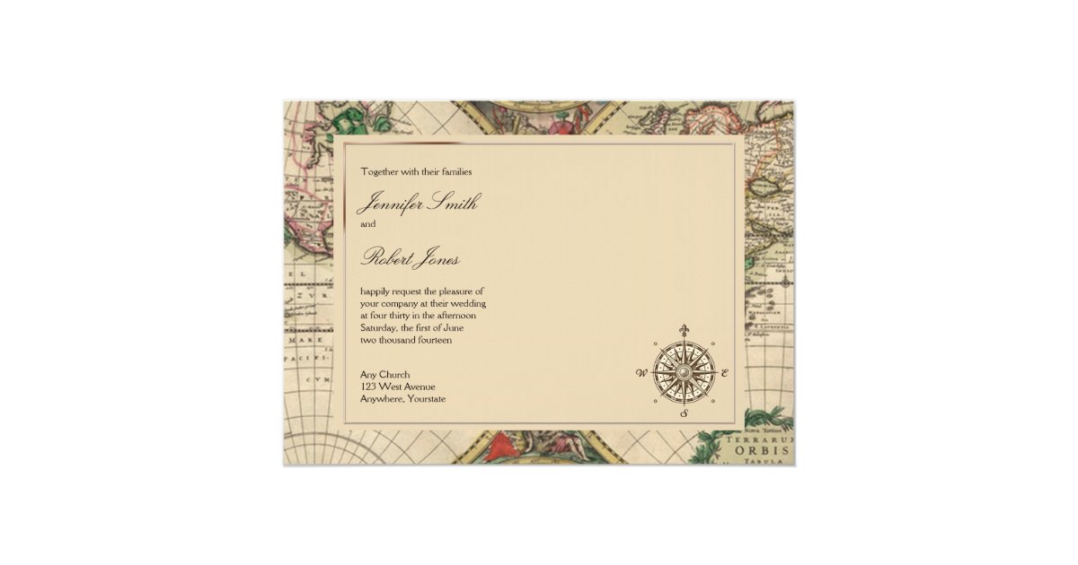 Antique Old World Map Wedding Invitation | Zazzle