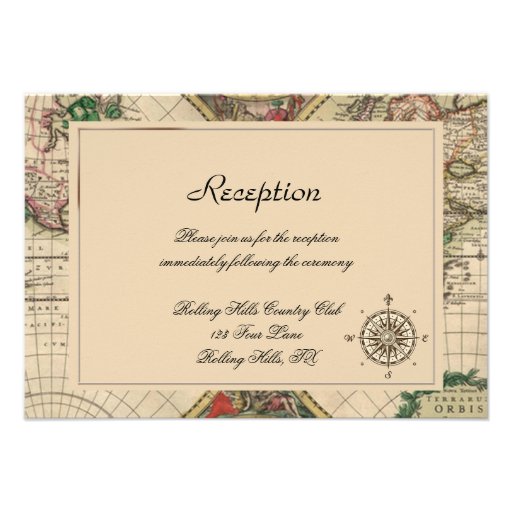 Antique Old World Map Wedding Reception Invites