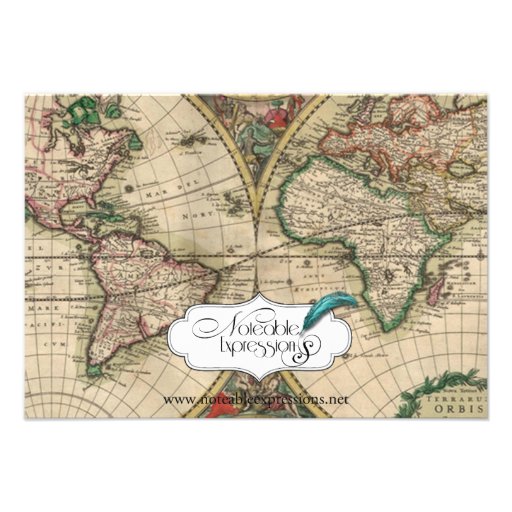 Antique Old World Map Wedding Reception Invites