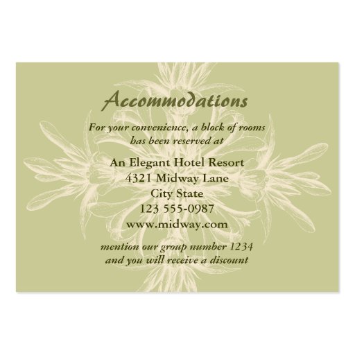 Antique Olive Floral Accommodations Card Business Card (front side)