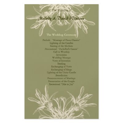 Antique Olive Floral Wedding Program Personalized Flyer by BotanicalArt