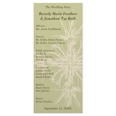 Antique Olive Floral Wedding Program Rack Card