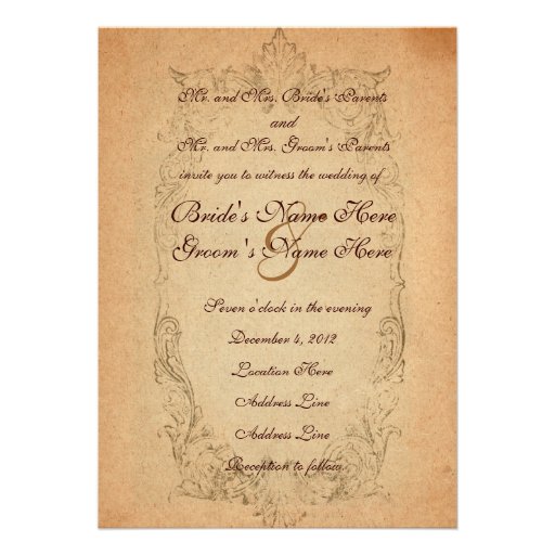 Antique Oval Parchment Wedding Invitation