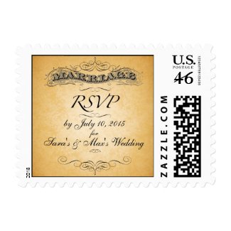 Rustic Wedding RSVP Postage Stamps by MonogramGallery.ca