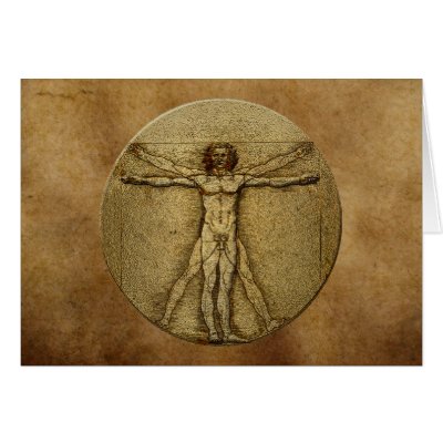 Antique Parchment & Vitruvian Man by Da Vinci Card by PrintedGifts