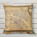 Antique Paris Map 1765 Worn Edge Vintage France Outdoor Pillow