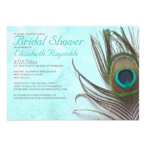 Antique Peacock Feather Bridal Shower Invitations