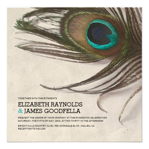 Antique Peacock Feathers Wedding Invitations