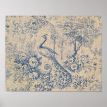 Antique Peacock Toile Posters