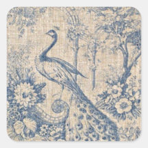 Antique Peacock Toile Square Stickers