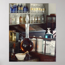 Antique pharmacy bottles poster