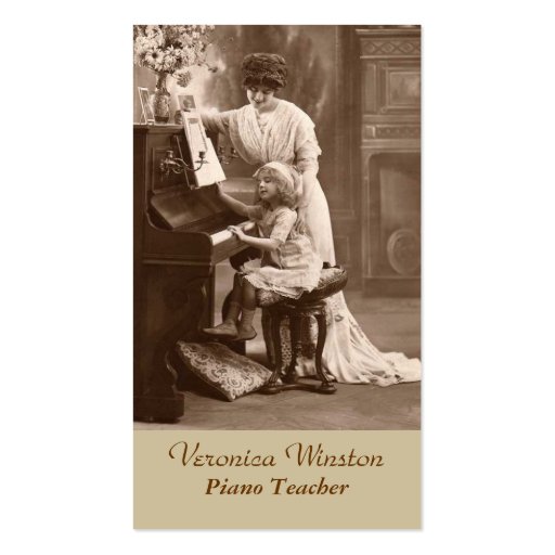 Antique Picture Piano Teacher Business Card (front side)