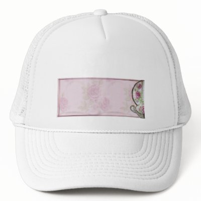 Antique Pink Rose Tea Cup on Mauve Mesh Hat by BeSeenBranding