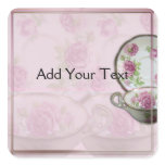 Antique Pink Rose Tea Cup on Mauve Square Stickers